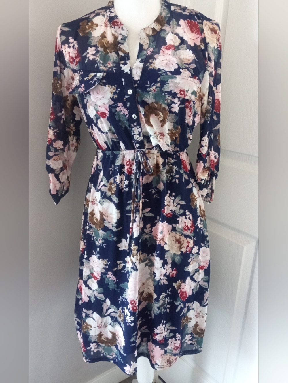 Siren Lily Navy Floral Tie-Waist Midi Dress